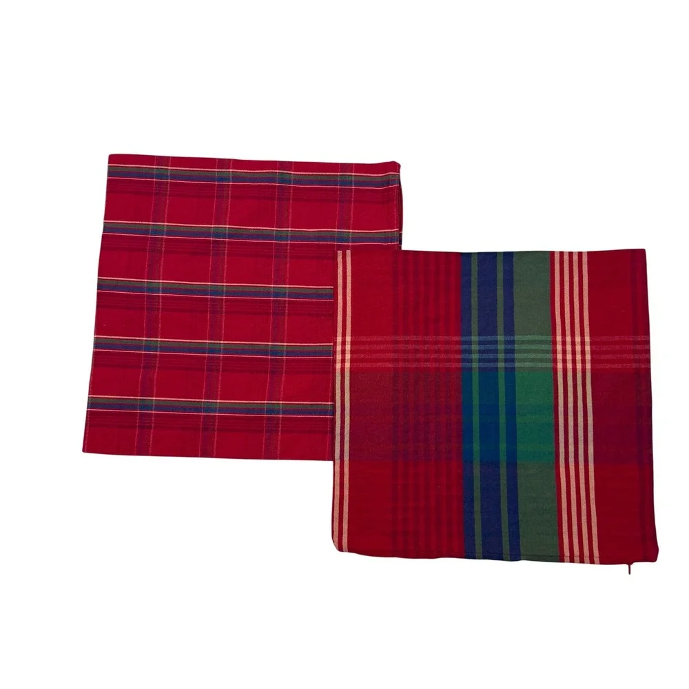 VTG IKEA ANNBRITT Pillow Covers 19.5x19.5 Red Plaid Cotton Set of 2